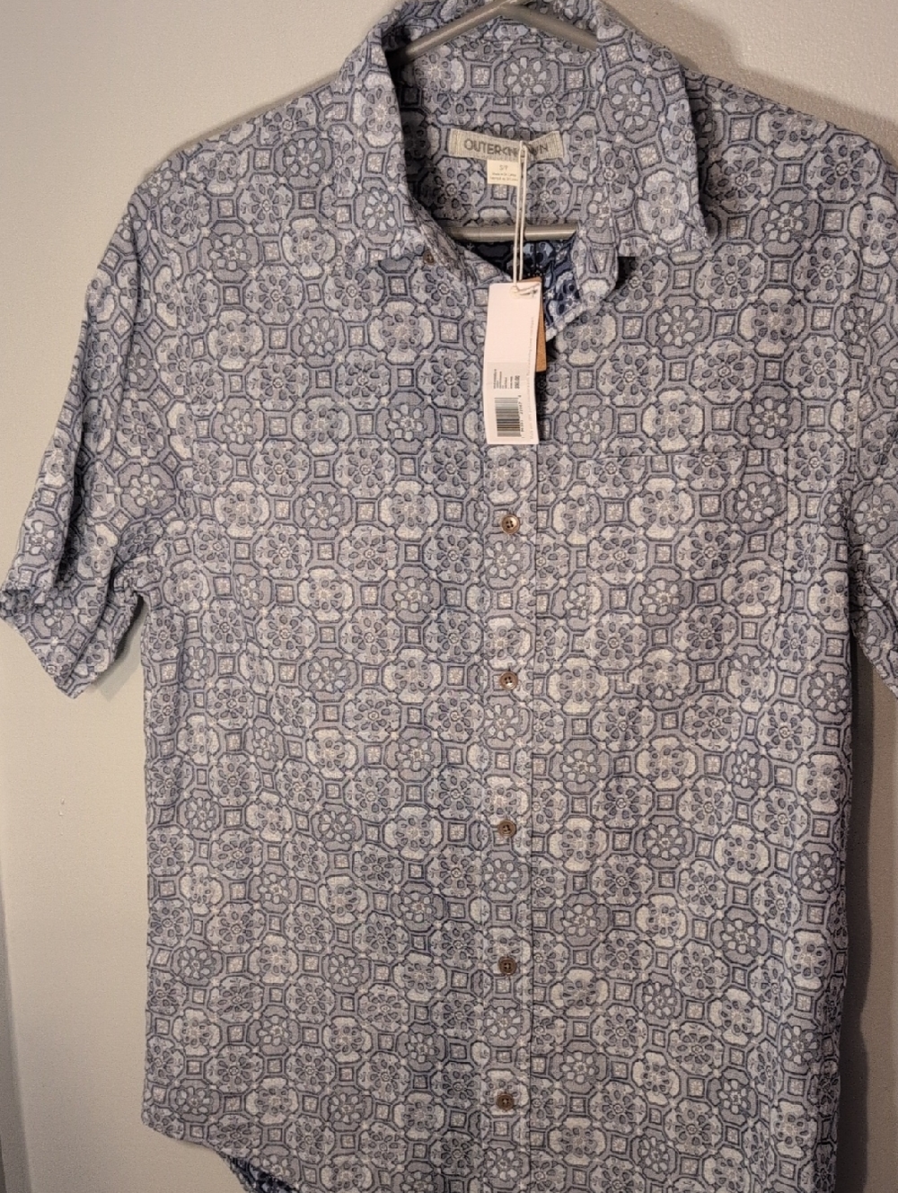 Outerknown Short Sleeve Light Blue Geometric Print Button-Up Shirt